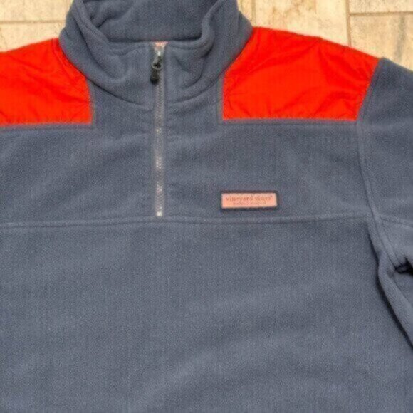 Vineyard Vines men's medium blue/red Fleece Shep Warm Pullover MSRP $130 - Picture 3 of 5